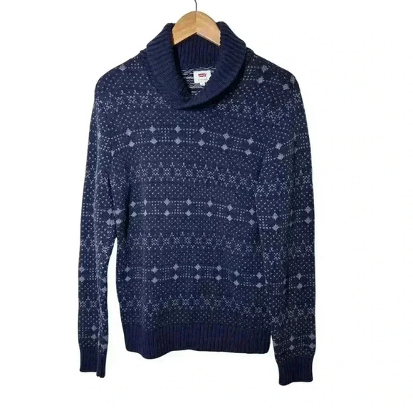 Levi Men S Blue Winter Pattern Varsity Collar Cotton Quiet Luxury Holiday - Picture 1 of 9